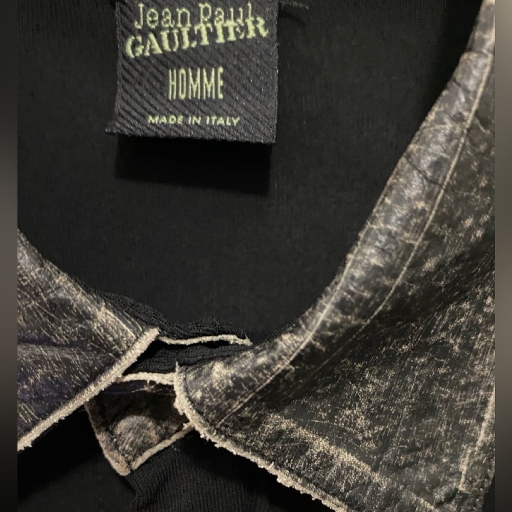 JEAN PAUL GAULTIER HOMME Sheer Black Slim Shirt Zipper Leather Collar/Cuffs S - Picture 7 of 13